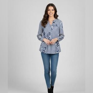 Elegant Ivanka Trump long sleeve floral blouse size L